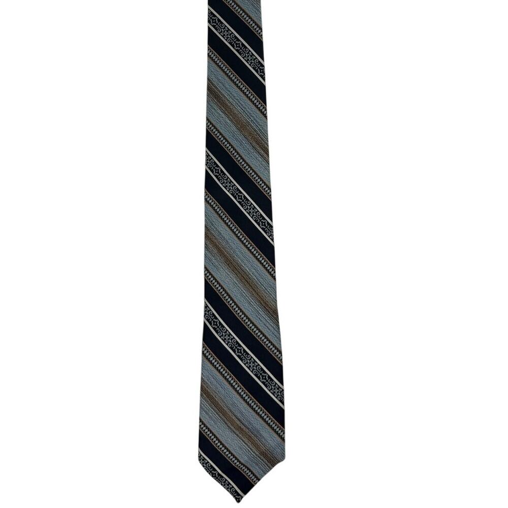 Vintage 90s JCPenney Classic Striped Tie Blue Gray 57” Necktie